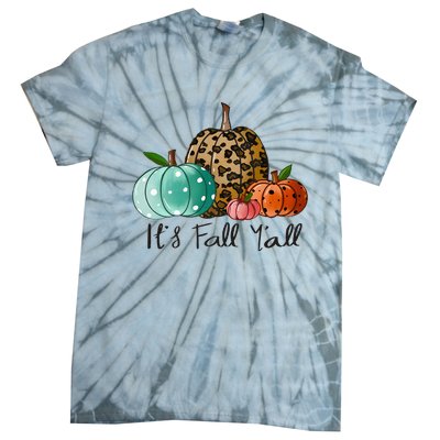 Happy Fall Y’all Pumpkin Leopard Its Fall Yall Thanksgiving Tie-Dye T-Shirt