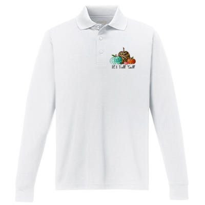 Happy Fall Y’all Pumpkin Leopard Its Fall Yall Thanksgiving Performance Long Sleeve Polo