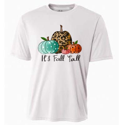 Happy Fall Y’all Pumpkin Leopard Its Fall Yall Thanksgiving Cooling Performance Crew T-Shirt