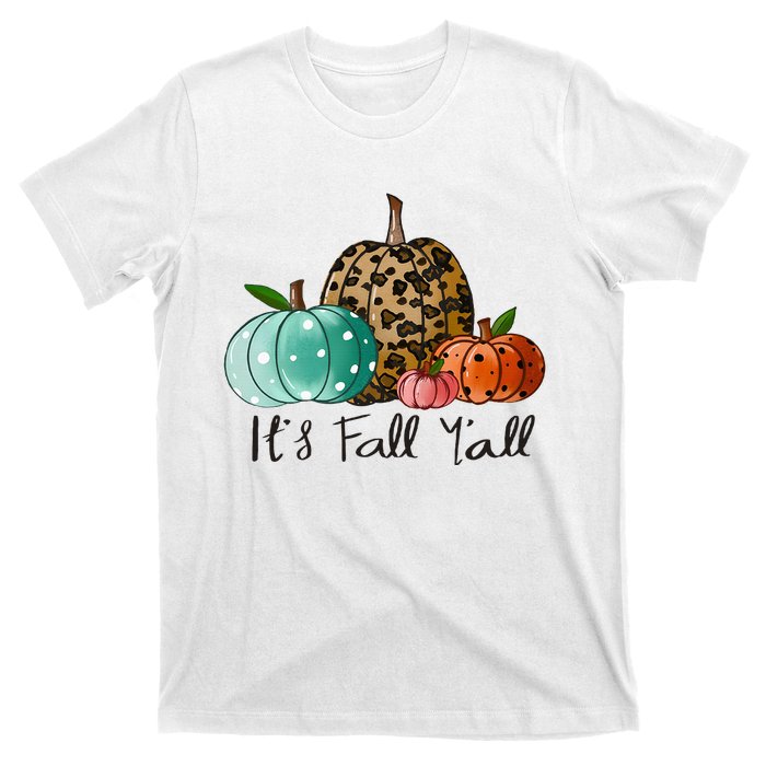 Happy Fall Y’all Pumpkin Leopard Its Fall Yall Thanksgiving T-Shirt