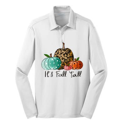 Happy Fall Y’all Pumpkin Leopard Its Fall Yall Thanksgiving Silk Touch Performance Long Sleeve Polo