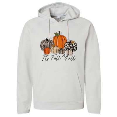 Happy Fall Y’all Pumpkin Leopard Its Fall Yall Thanksgiving Performance Fleece Hoodie