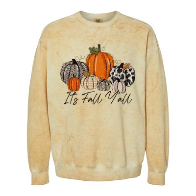 Happy Fall Y’all Pumpkin Leopard Its Fall Yall Thanksgiving Colorblast Crewneck Sweatshirt