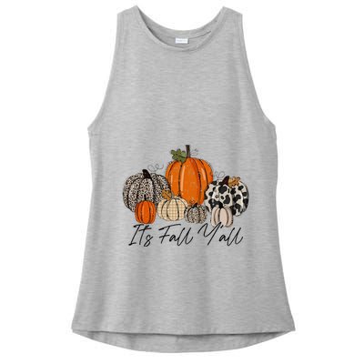 Happy Fall Y’all Pumpkin Leopard Its Fall Yall Thanksgiving Ladies PosiCharge Tri-Blend Wicking Tank