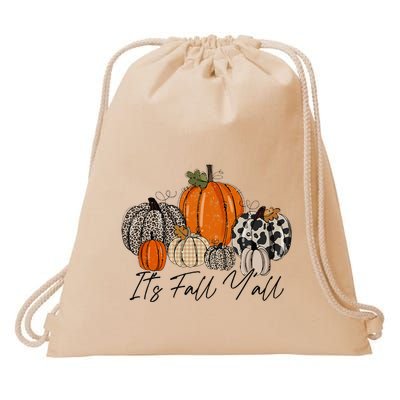 Happy Fall Y’all Pumpkin Leopard Its Fall Yall Thanksgiving Drawstring Bag