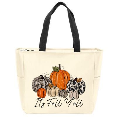 Happy Fall Y’all Pumpkin Leopard Its Fall Yall Thanksgiving Zip Tote Bag