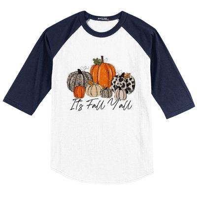 Happy Fall Y’all Pumpkin Leopard Its Fall Yall Thanksgiving Baseball Sleeve Shirt