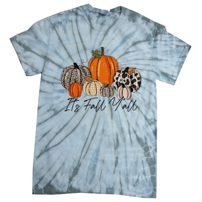 Happy Fall Y’all Pumpkin Leopard Its Fall Yall Thanksgiving Tie-Dye T-Shirt