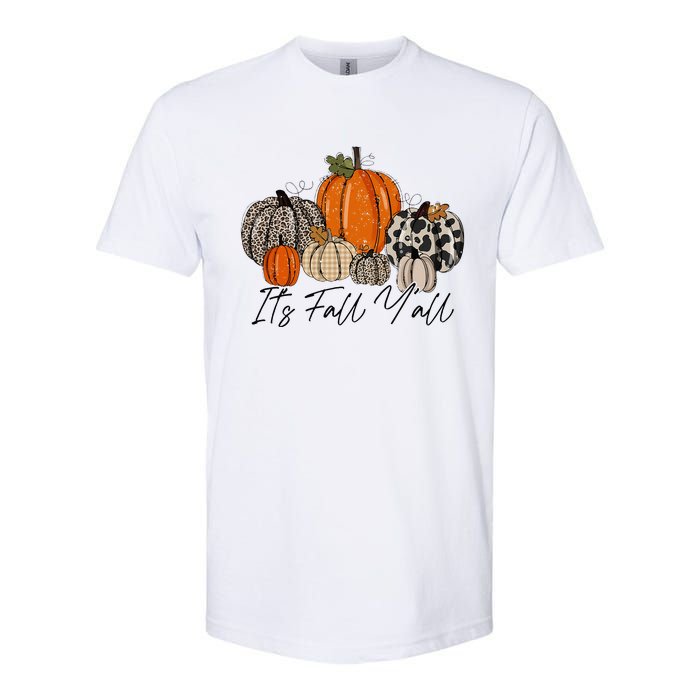 Happy Fall Y’all Pumpkin Leopard Its Fall Yall Thanksgiving Softstyle CVC T-Shirt