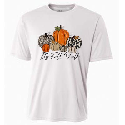 Happy Fall Y’all Pumpkin Leopard Its Fall Yall Thanksgiving Cooling Performance Crew T-Shirt