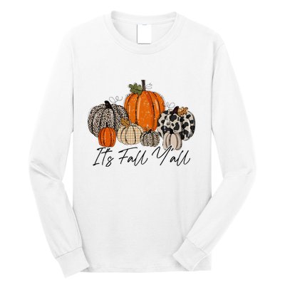 Happy Fall Y’all Pumpkin Leopard Its Fall Yall Thanksgiving Long Sleeve Shirt