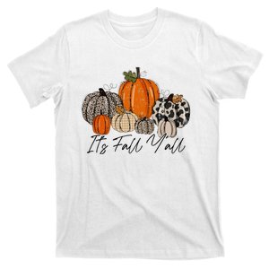 Happy Fall Y’all Pumpkin Leopard Its Fall Yall Thanksgiving T-Shirt