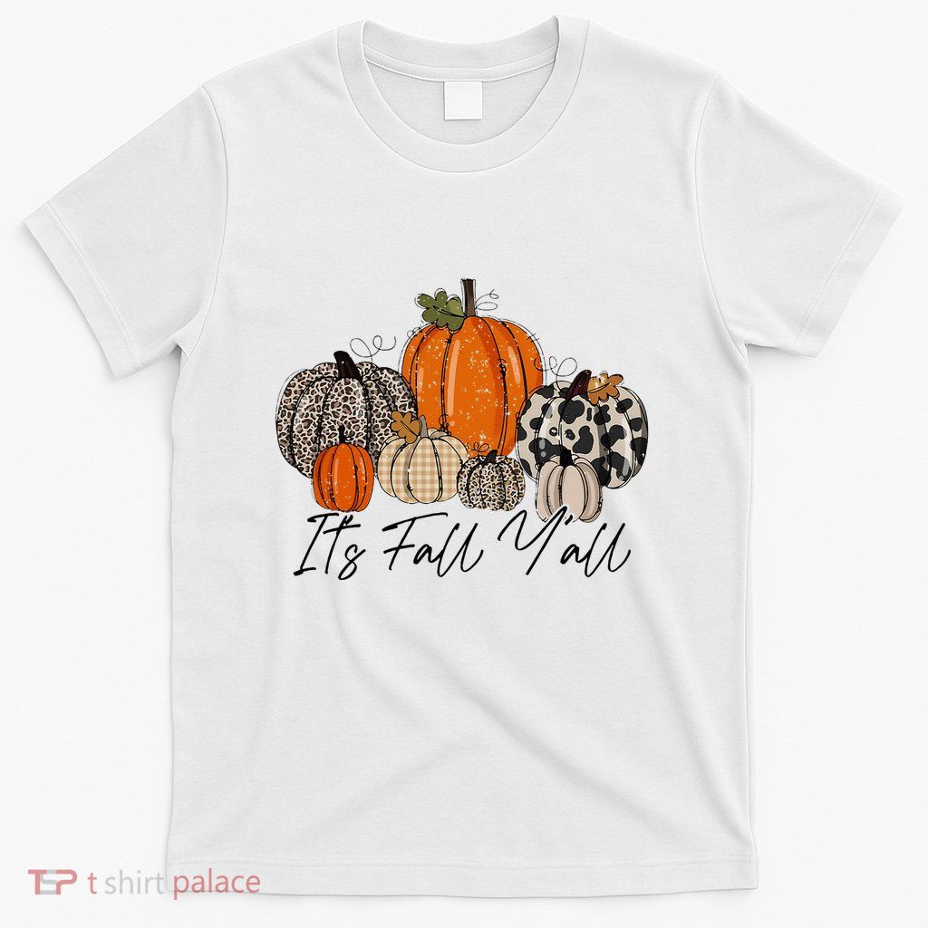 Happy Fall Y’all Pumpkin Leopard Its Fall Yall Thanksgiving T-Shirt