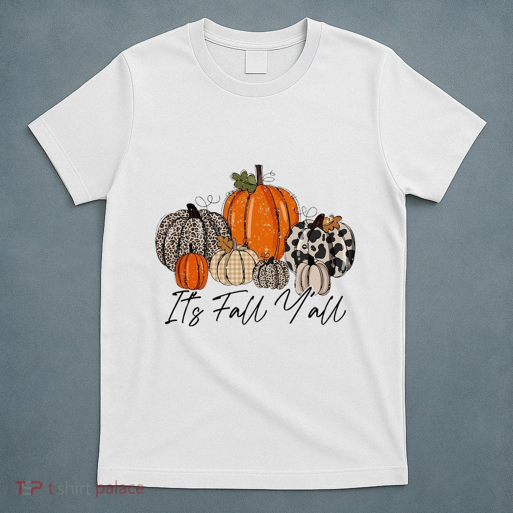 Happy Fall Y’all Pumpkin Leopard Its Fall Yall Thanksgiving T-Shirt