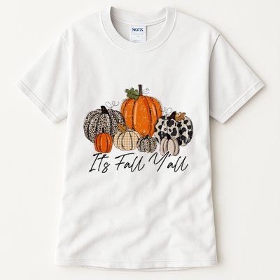 Happy Fall Y’all Pumpkin Leopard Its Fall Yall Thanksgiving Tall T-Shirt