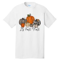 Happy Fall Y’all Pumpkin Leopard Its Fall Yall Thanksgiving Tall T-Shirt