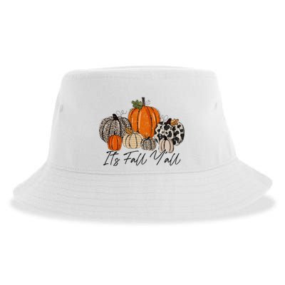 Happy Fall Y’all Pumpkin Leopard Its Fall Yall Thanksgiving Sustainable Bucket Hat