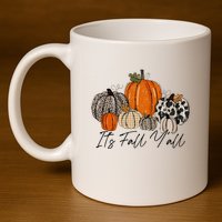 Happy Fall Y’all Pumpkin Leopard Its Fall Yall Thanksgiving 11oz C Handle Ceramic Mug