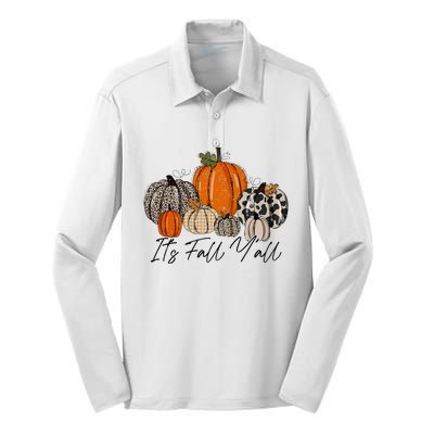 Happy Fall Y’all Pumpkin Leopard Its Fall Yall Thanksgiving Silk Touch Performance Long Sleeve Polo