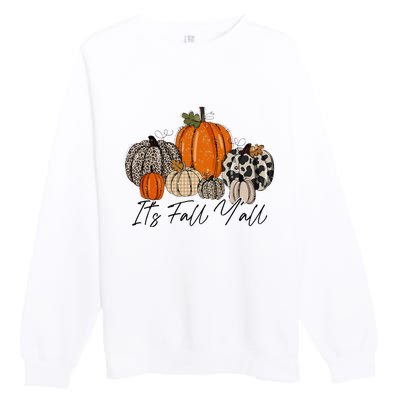 Happy Fall Y’all Pumpkin Leopard Its Fall Yall Thanksgiving Premium Crewneck Sweatshirt