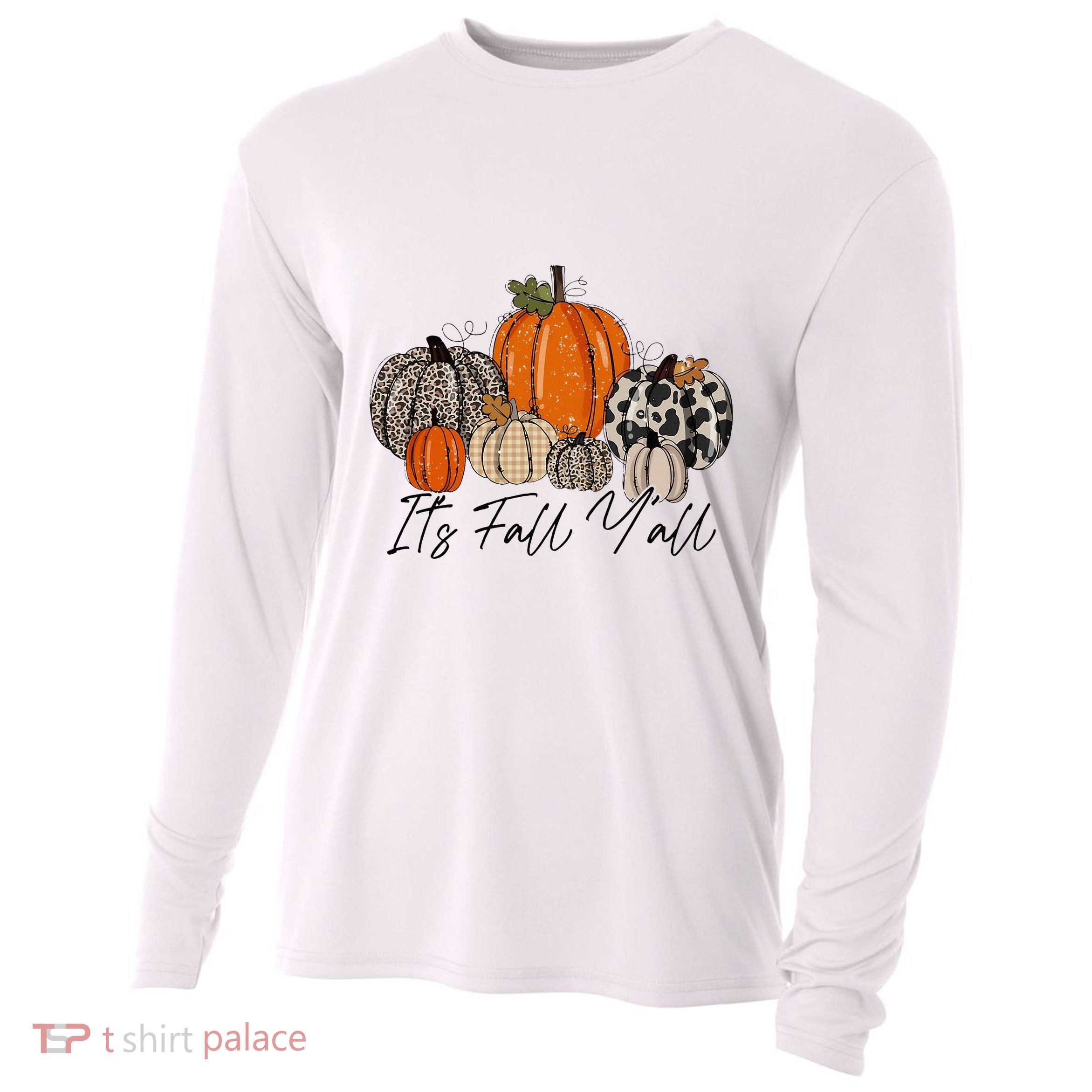 Happy Fall Y’all Pumpkin Leopard Its Fall Yall Thanksgiving Cooling Performance Long Sleeve Crew