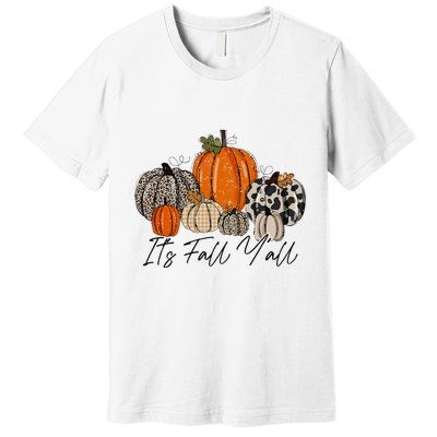 Happy Fall Y’all Pumpkin Leopard Its Fall Yall Thanksgiving Premium T-Shirt