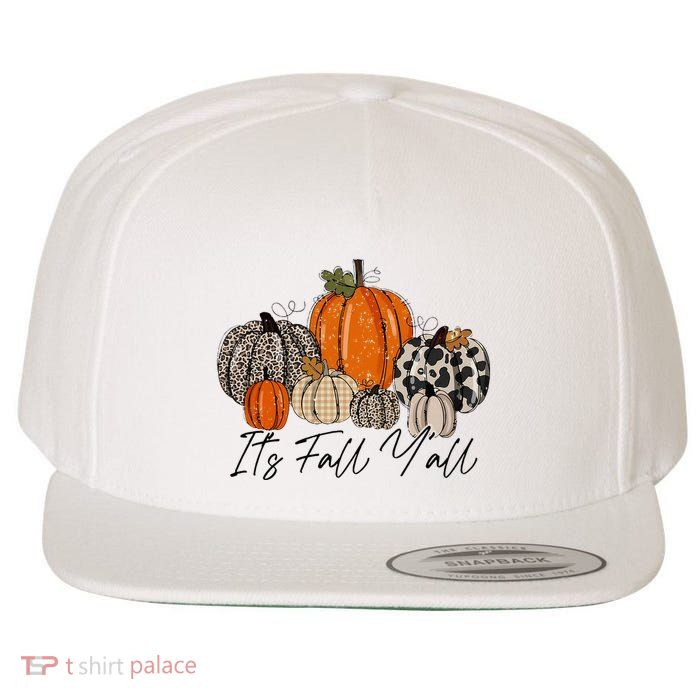 Happy Fall Y’all Pumpkin Leopard Its Fall Yall Thanksgiving Wool Snapback Cap