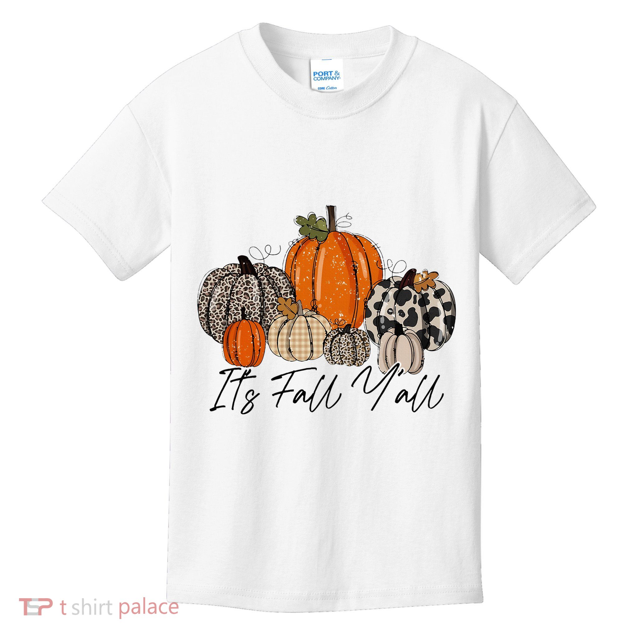 Happy Fall Y’all Pumpkin Leopard Its Fall Yall Thanksgiving Kids T-Shirt