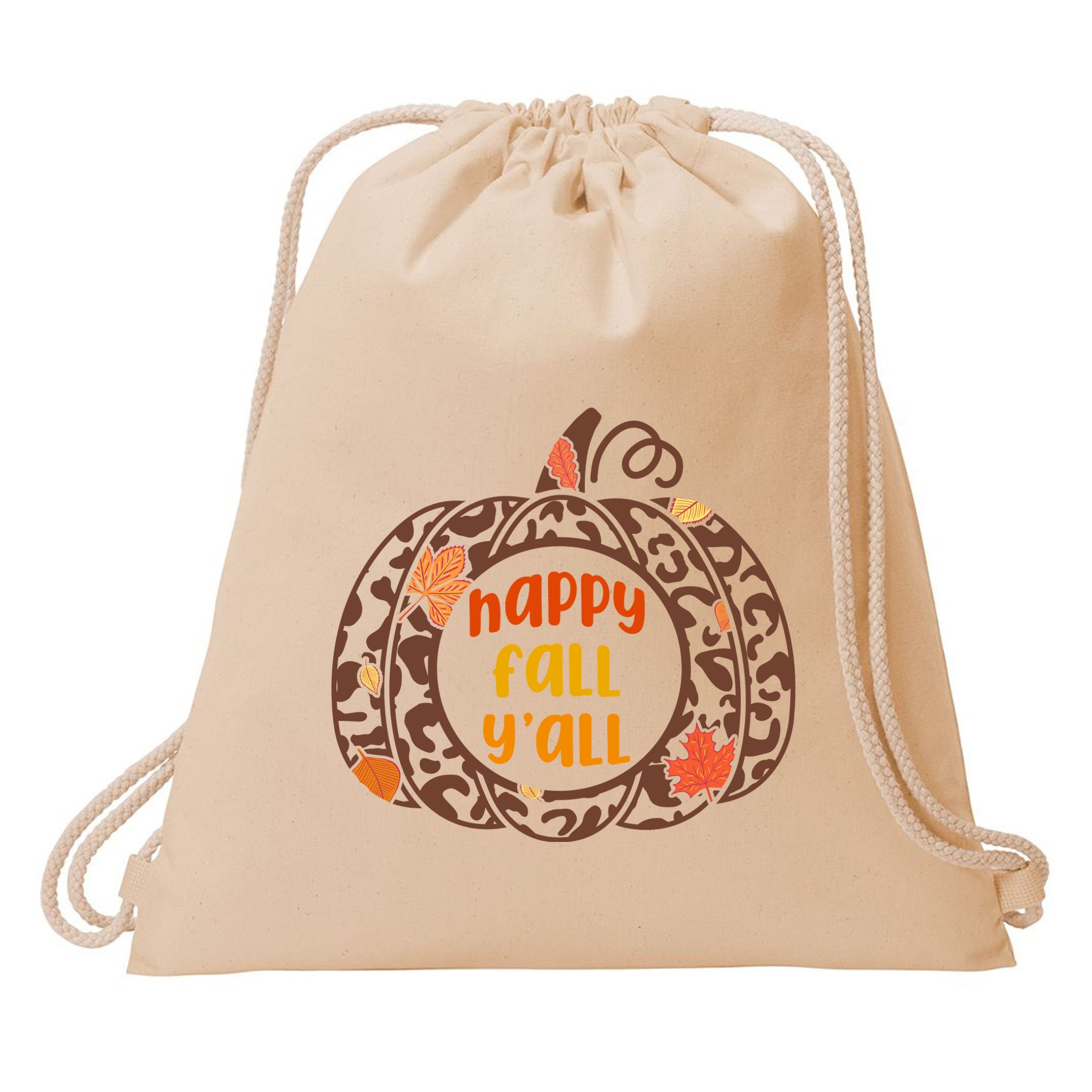 Happy Fall Yall Festive Pumpkin Drawstring Bag