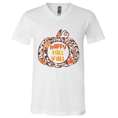 Happy Fall Yall Festive Pumpkin V-Neck T-Shirt