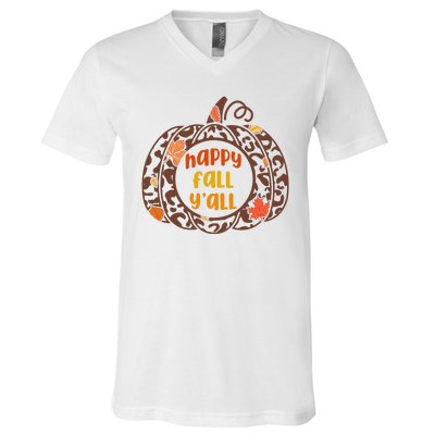 Happy Fall Yall Festive Pumpkin V-Neck T-Shirt