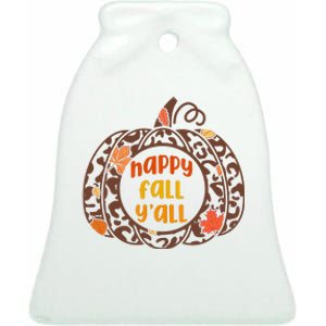 Happy Fall Yall Festive Pumpkin Ceramic Bell Ornament