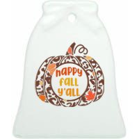 Happy Fall Yall Festive Pumpkin Ceramic Bell Ornament