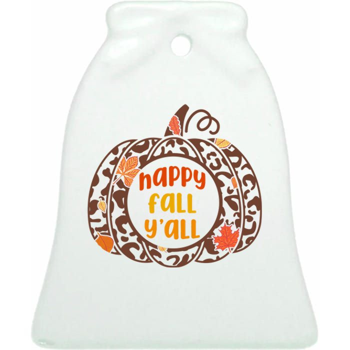 Happy Fall Yall Festive Pumpkin Ceramic Bell Ornament