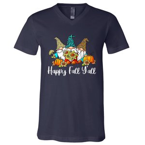 Happy Fall Y'all Gnome Autumn Gnomes Pumpkin Spice Season V-Neck T-Shirt