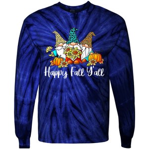 Happy Fall Y'all Gnome Autumn Gnomes Pumpkin Spice Season Tie-Dye Long Sleeve Shirt