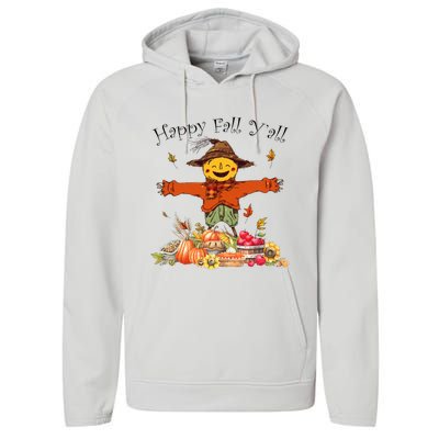 Happy Fall Yall Scarecrow Pumpkin Thanksgiving Halloween Performance Fleece Hoodie