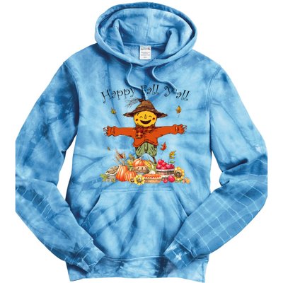 Happy Fall Yall Scarecrow Pumpkin Thanksgiving Halloween Tie Dye Hoodie