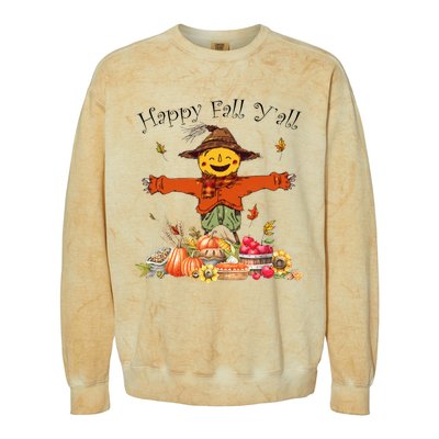 Happy Fall Yall Scarecrow Pumpkin Thanksgiving Halloween Colorblast Crewneck Sweatshirt