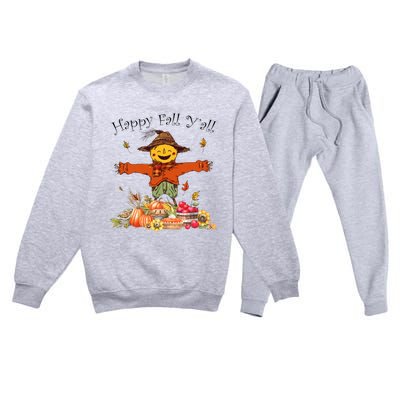 Happy Fall Yall Scarecrow Pumpkin Thanksgiving Halloween Premium Crewneck Sweatsuit Set