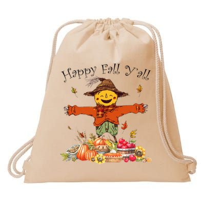 Happy Fall Yall Scarecrow Pumpkin Thanksgiving Halloween Drawstring Bag