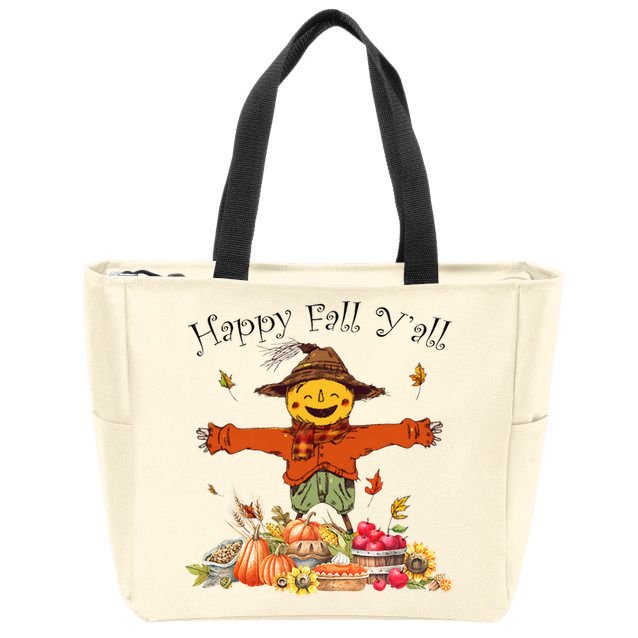 Happy Fall Yall Scarecrow Pumpkin Thanksgiving Halloween Zip Tote Bag