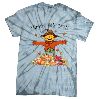 Happy Fall Yall Scarecrow Pumpkin Thanksgiving Halloween Tie-Dye T-Shirt