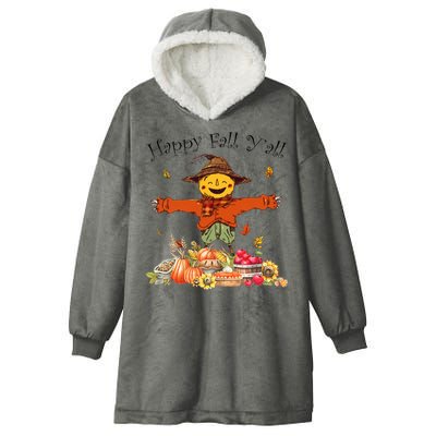 Happy Fall Yall Scarecrow Pumpkin Thanksgiving Halloween Hooded Wearable Blanket