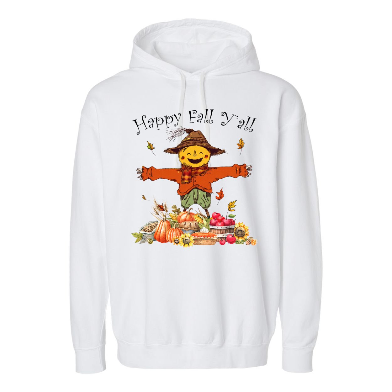 Happy Fall Yall Scarecrow Pumpkin Thanksgiving Halloween Garment-Dyed Fleece Hoodie