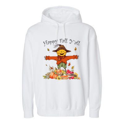 Happy Fall Yall Scarecrow Pumpkin Thanksgiving Halloween Garment-Dyed Fleece Hoodie