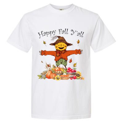 Happy Fall Yall Scarecrow Pumpkin Thanksgiving Halloween Garment-Dyed Heavyweight T-Shirt