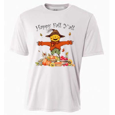 Happy Fall Yall Scarecrow Pumpkin Thanksgiving Halloween Cooling Performance Crew T-Shirt