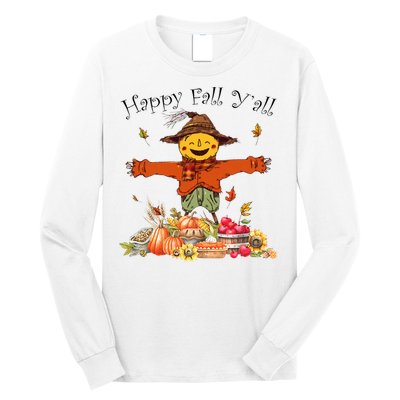 Happy Fall Yall Scarecrow Pumpkin Thanksgiving Halloween Long Sleeve Shirt