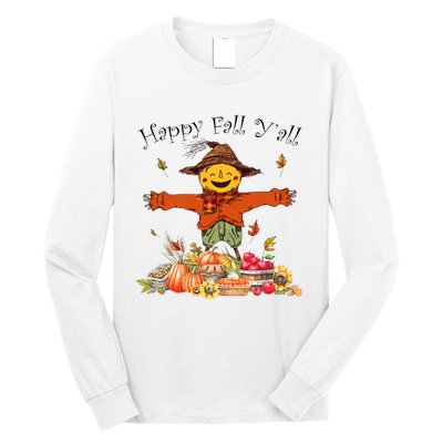 Happy Fall Yall Scarecrow Pumpkin Thanksgiving Halloween Long Sleeve Shirt